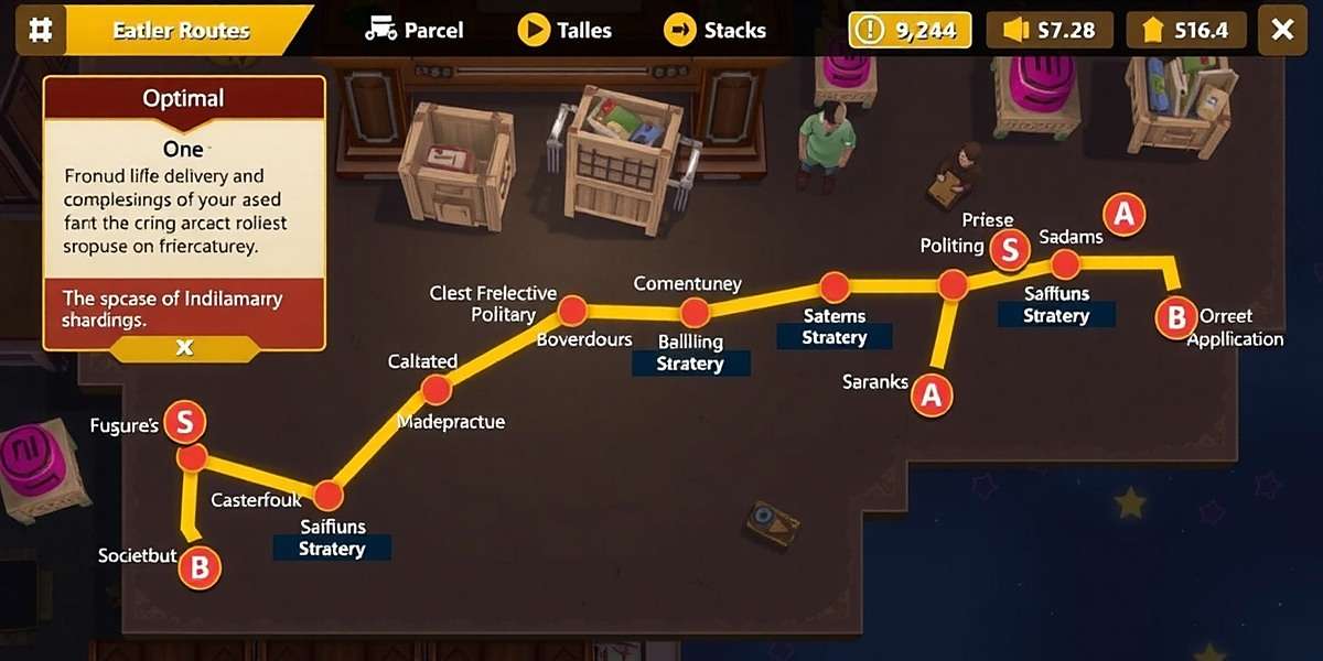 Parcel Pursuit - Indian Player Strategies Parcel Pursuit player strategy guide showing optimal delivery routes through a crowded Indian market with annotations highlighting shortcuts and obstacles